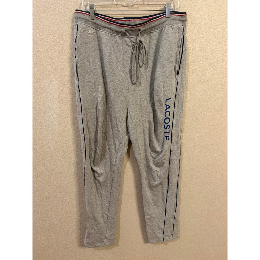 Lacoste Sleepwear Mens Large Gray Excellent Logo Lounge Pants Drawstring